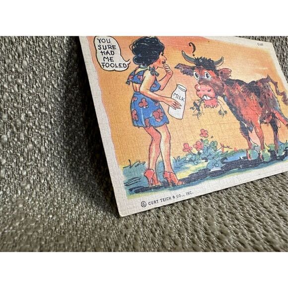 Bull Of A Boner Vintage Postcard Humor Funny Risqué 1940s Blank unused - Picture 5 of 7